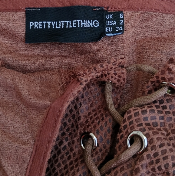 Chocolate snake faux suede dip hem lace up halterneck - Picture 7 of 8